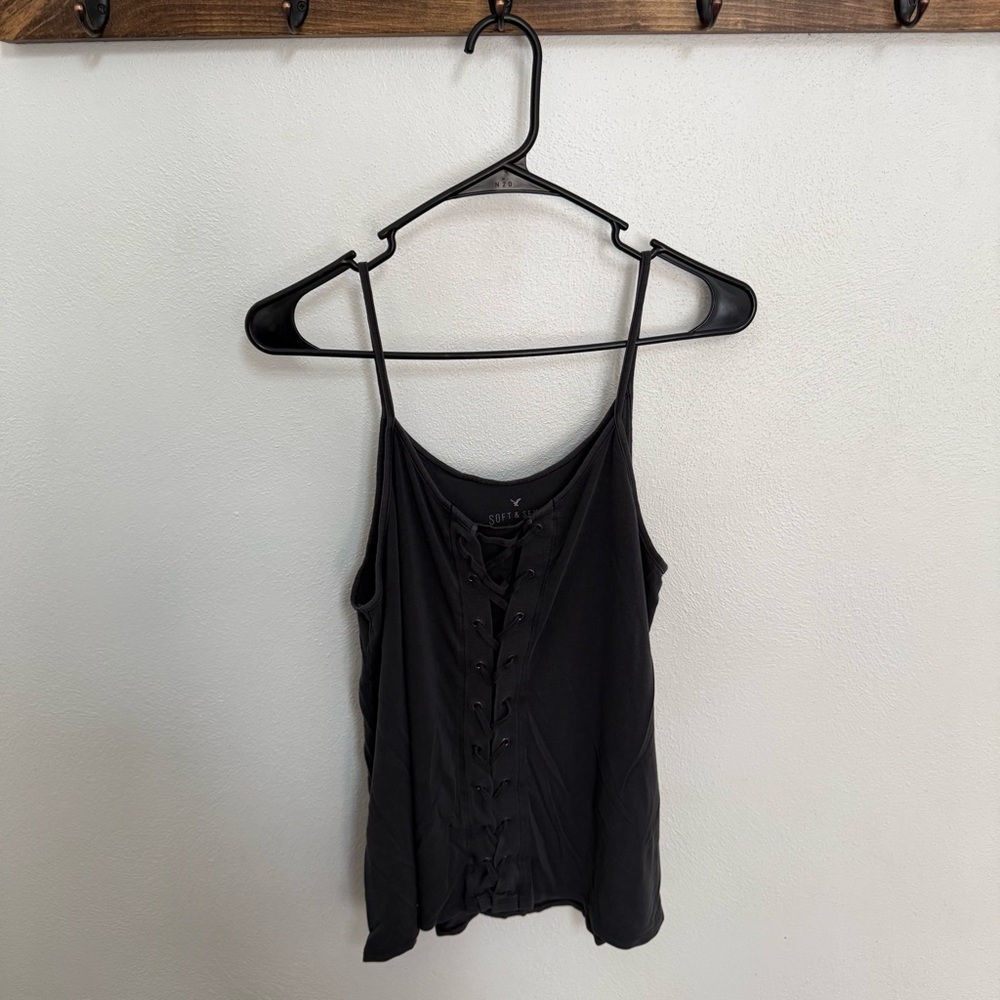 American Eagle Outfitters Black Lace-Up Spaghetti Strap Tank